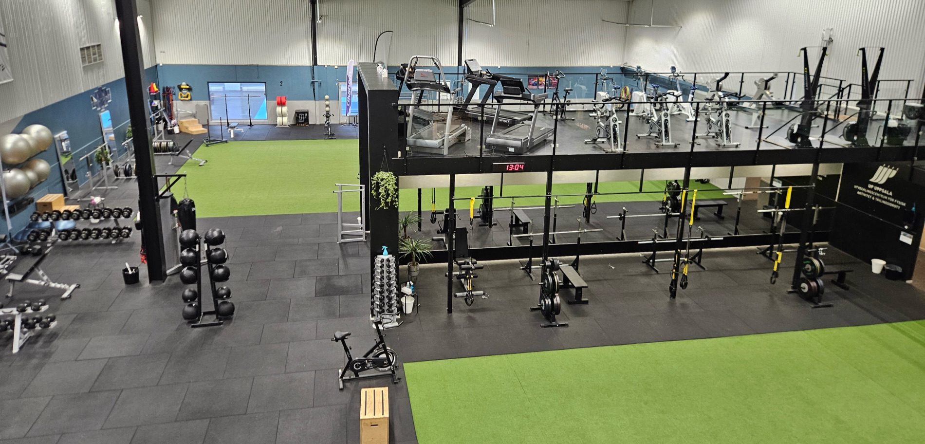 Stort gym med löpband, cyklar och bänkar